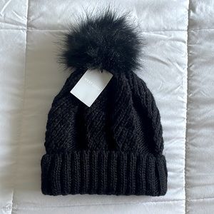 Black Knitted Beanie + Puff from West Loop